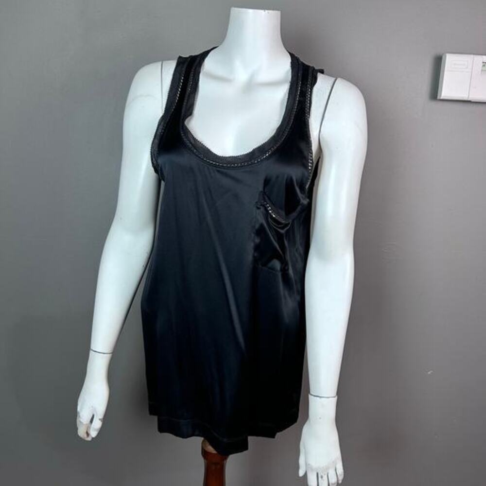 Theory tank‎ top blouse women's Large black silk scoop neck chain goth witchy